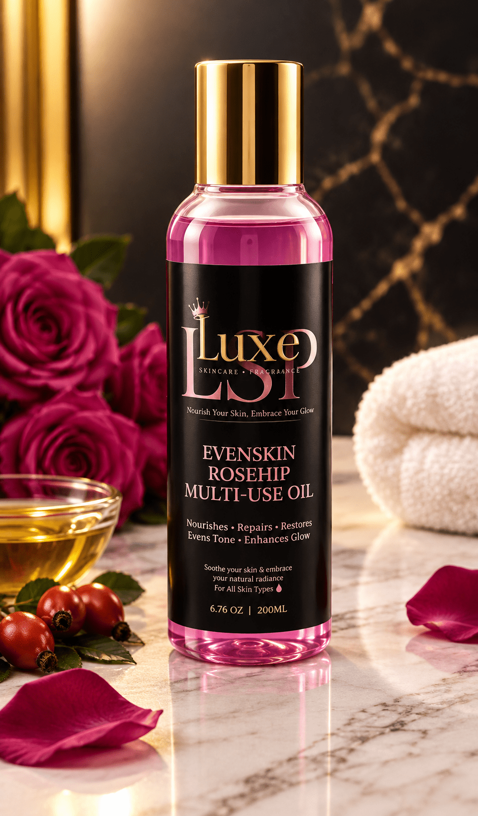 ✨LUXE’s EvenSkin Rosehip Glow Oil – Nourish, Restore & Radiate - LUXeSkincarePalace✨LUXE’s EvenSkin Rosehip Glow Oil – Nourish, Restore & Radiate