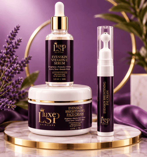 LUXe's ✨ Glow Like Royalty – The Ultimate 3-Piece EvenSkin Luxury Trio for Radiant, Brighter Skin | Vitamin C Serum, Brightening Face Cream & Eye Cream Collection - LUXeSkincarePalaceLUXe's ✨ Glow Like Royalty – The Ultimate 3-Piece EvenSkin Luxury Trio for Radiant, Brighter Skin | Vitamin C Serum, Brightening Face Cream & Eye Cream Collection