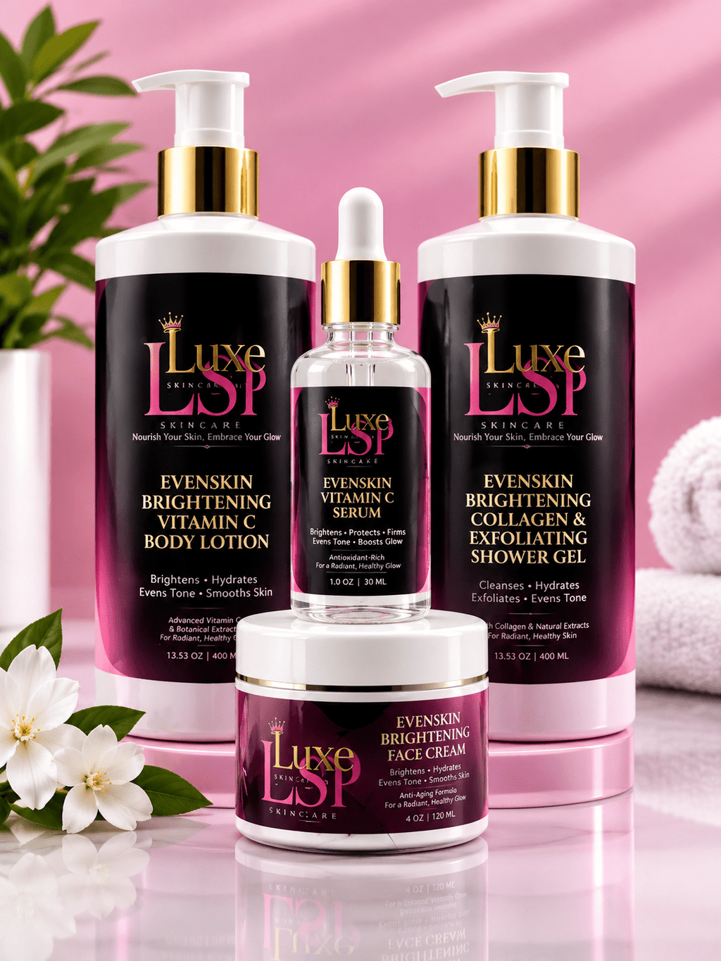 ✨The Luxe Glow Collection: ,The Ultimate 4-Piece Brightening, Hydrating, Skin-Renewing Ritual for a Smooth, Radiant, Even-Toned Glow!✨ - LUXeSkincarePalace✨The Luxe Glow Collection: ,The Ultimate 4-Piece Brightening, Hydrating, Skin-Renewing Ritual for a Smooth, Radiant, Even-Toned Glow!✨